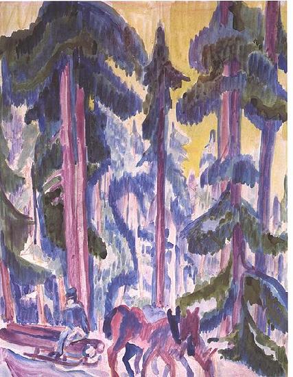 Ernst Ludwig Kirchner Wod-cart in forest oil painting image